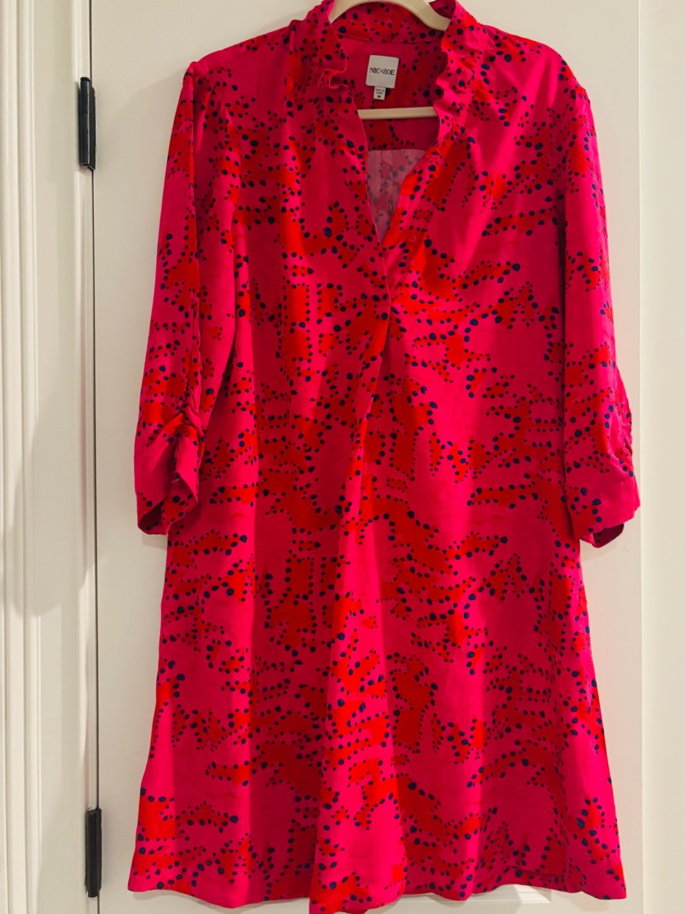 NIC+ZOE Hot Pink and Black Long Sleeve Printed Shift Dress
